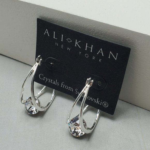 Ali Khan Swarovski simulated double wired with crystal earring silver - Picture 1 of 4